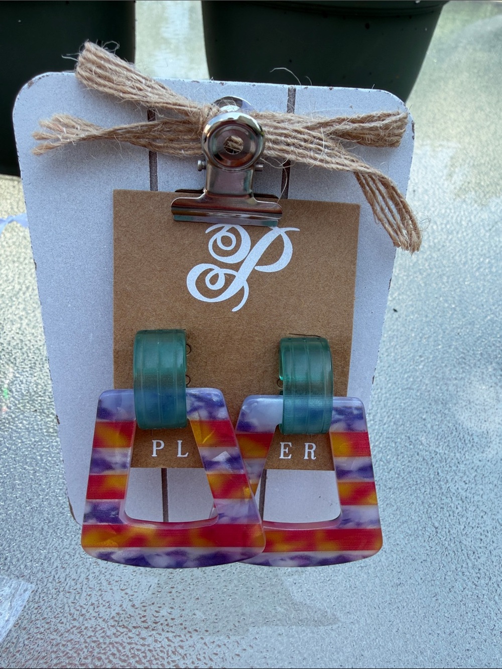 Colorful Stripe Resin Clip-On Earrings - Multicolor